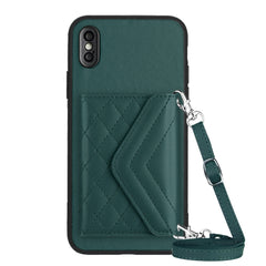 Rhombic Texture Card Bag RFID Phone Case with Long Lanyard, For iPhone XS / X, For iPhone XR, For iPhone XS Max, For iPhone 8 Plus / 7 Plus