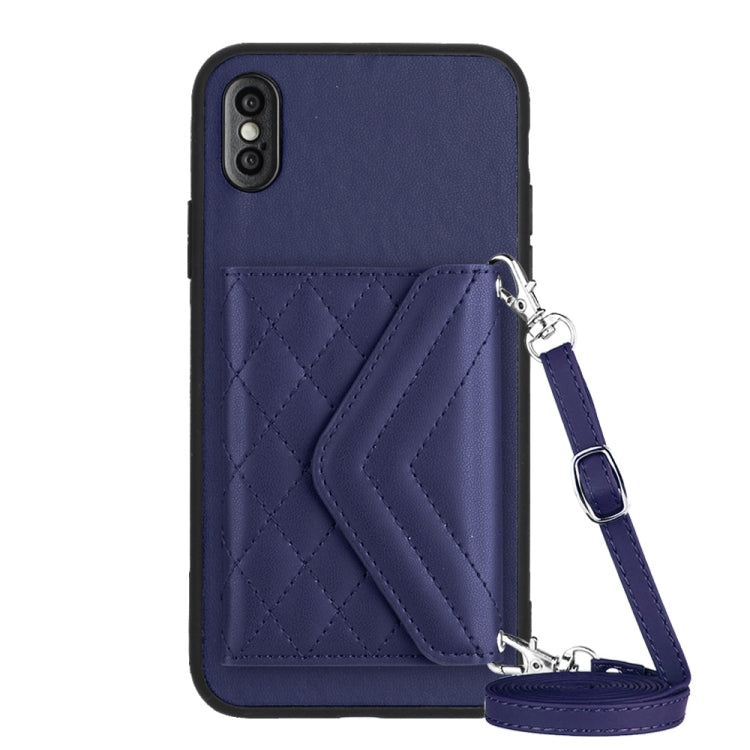Rhombic Texture Card Bag RFID Phone Case with Long Lanyard, For iPhone XS / X, For iPhone XR, For iPhone XS Max, For iPhone 8 Plus / 7 Plus