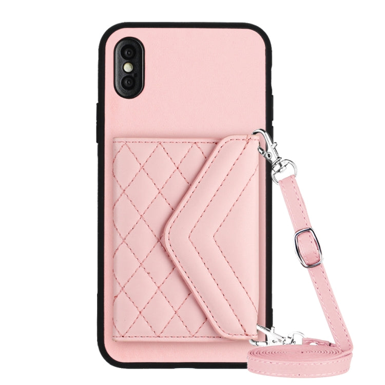Rhombic Texture Card Bag RFID Phone Case with Long Lanyard, For iPhone XS / X, For iPhone XR, For iPhone XS Max, For iPhone 8 Plus / 7 Plus