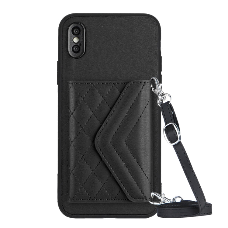 Rhombic Texture Card Bag RFID Phone Case with Long Lanyard, For iPhone XS / X, For iPhone XR, For iPhone XS Max, For iPhone 8 Plus / 7 Plus