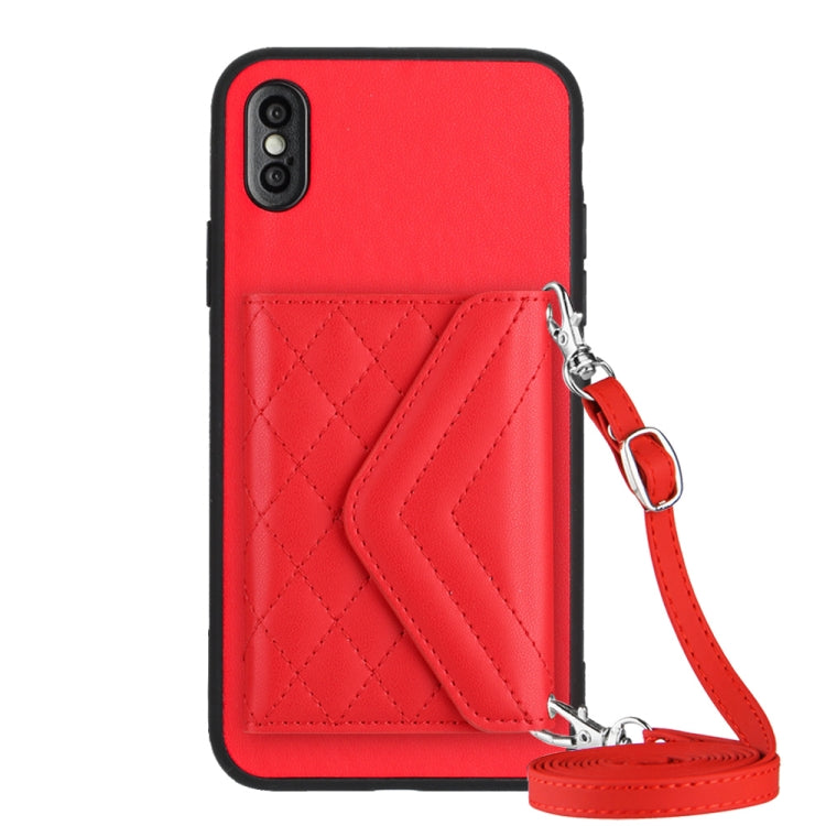 Rhombic Texture Card Bag RFID Phone Case with Long Lanyard, For iPhone XS / X, For iPhone XR, For iPhone XS Max, For iPhone 8 Plus / 7 Plus