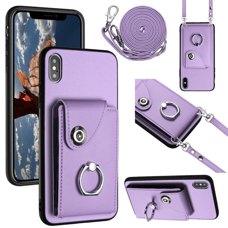 Organ Card Bag Ring Holder Phone Case with Long Lanyard, For iPhone X / XS, For iPhone XR, For iPhone XS Max, For iPhone 8 Plus / 7 Plus