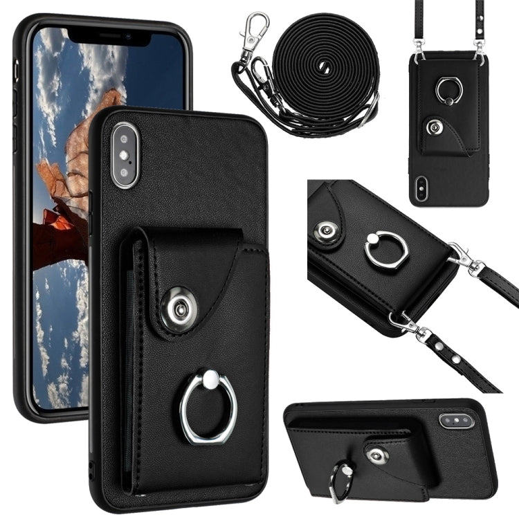 Organ Card Bag Ring Holder Phone Case with Long Lanyard, For iPhone X / XS, For iPhone XR, For iPhone XS Max, For iPhone 8 Plus / 7 Plus