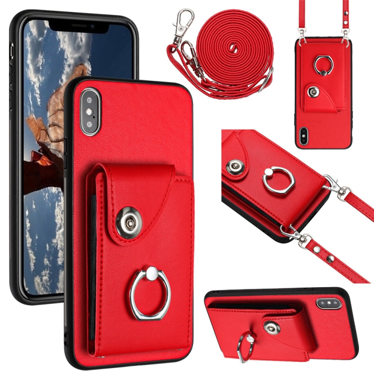 Organ Card Bag Ring Holder Phone Case with Long Lanyard, For iPhone X / XS, For iPhone XR, For iPhone XS Max, For iPhone 8 Plus / 7 Plus
