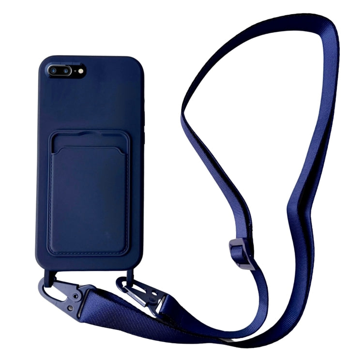 Card Slot Liquid Silicone Phone Case with Lanyard, For iPhone 8 Plus / 7 Plus