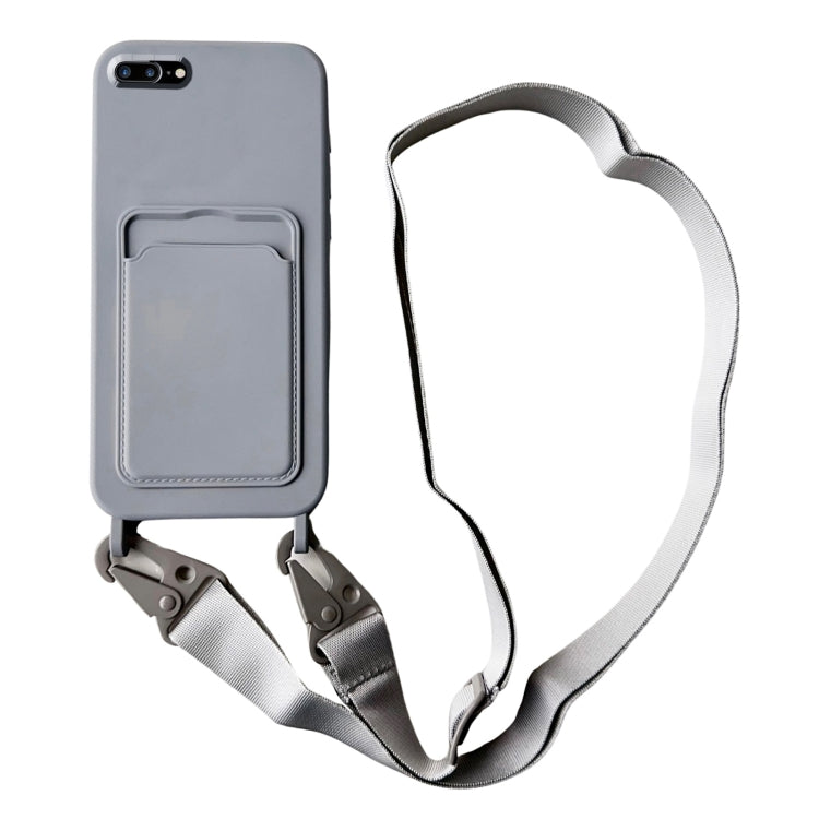 Card Slot Liquid Silicone Phone Case with Lanyard, For iPhone 8 Plus / 7 Plus