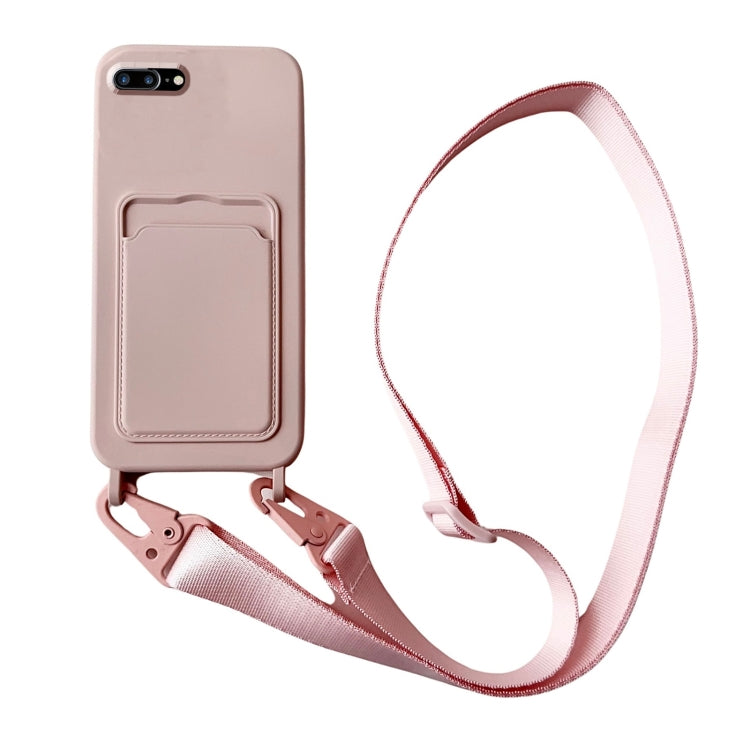 Card Slot Liquid Silicone Phone Case with Lanyard, For iPhone 8 Plus / 7 Plus