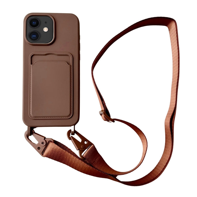 Card Slot Liquid Silicone Phone Case with Lanyard, For iPhone 11