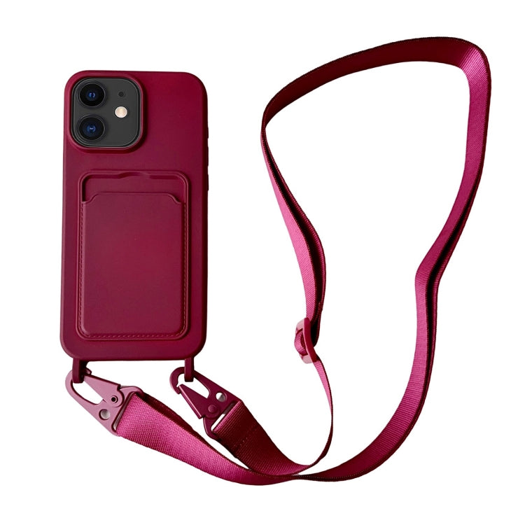 Card Slot Liquid Silicone Phone Case with Lanyard, For iPhone 11