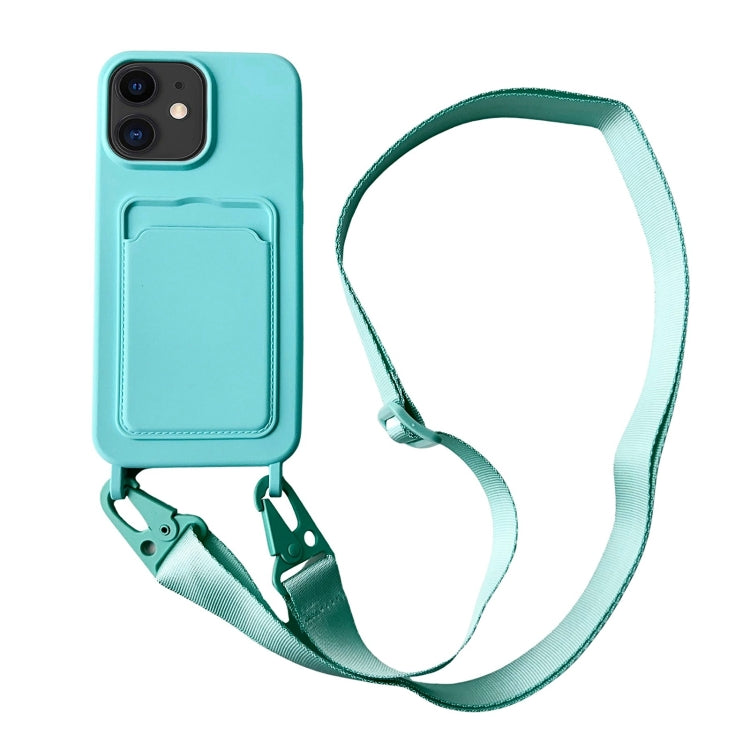 Card Slot Liquid Silicone Phone Case with Lanyard, For iPhone 11
