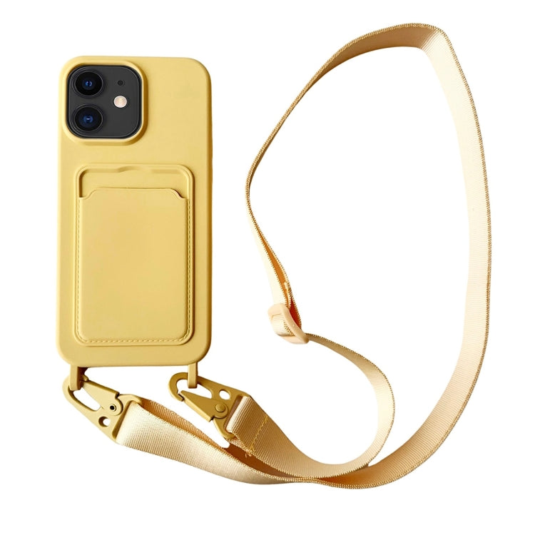 Card Slot Liquid Silicone Phone Case with Lanyard, For iPhone 11