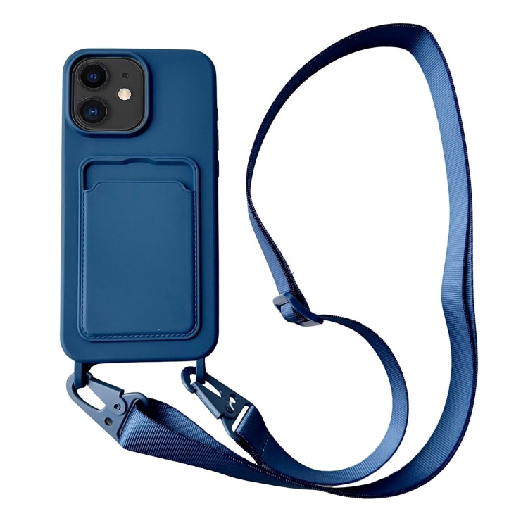 Card Slot Liquid Silicone Phone Case with Lanyard, For iPhone 11