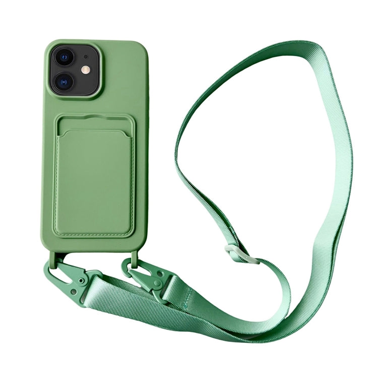 Card Slot Liquid Silicone Phone Case with Lanyard, For iPhone 11