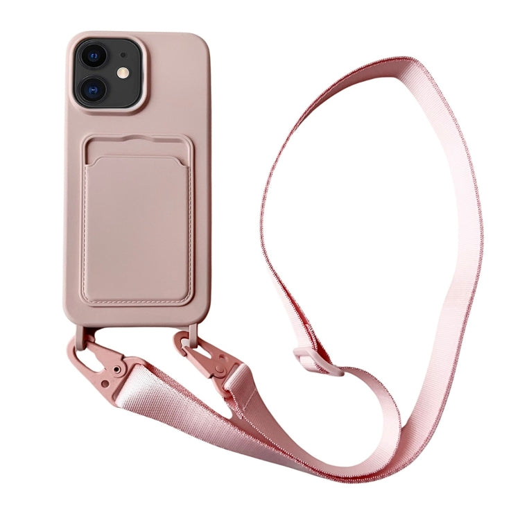 Card Slot Liquid Silicone Phone Case with Lanyard, For iPhone 11