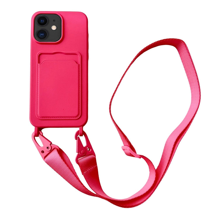 Card Slot Liquid Silicone Phone Case with Lanyard, For iPhone 11