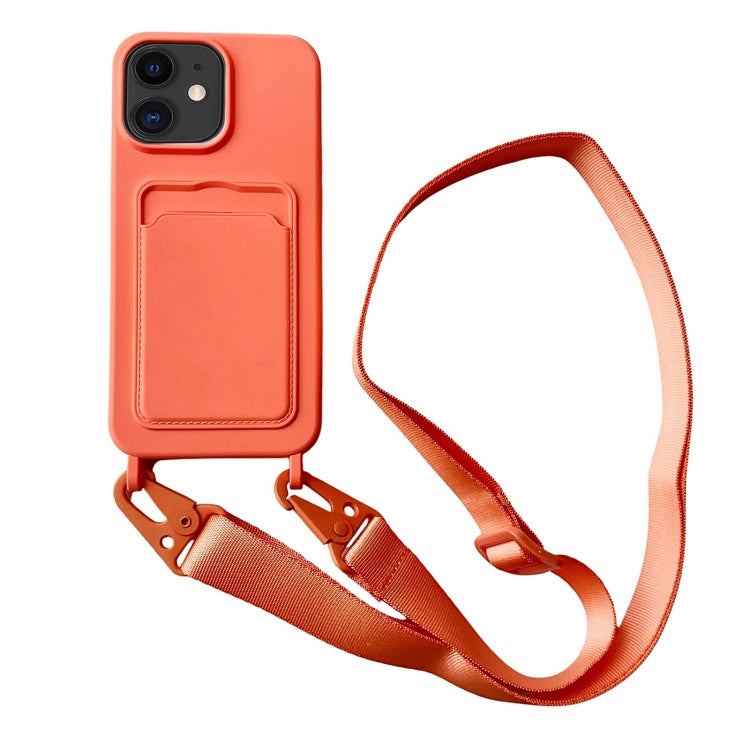 Card Slot Liquid Silicone Phone Case with Lanyard, For iPhone 11