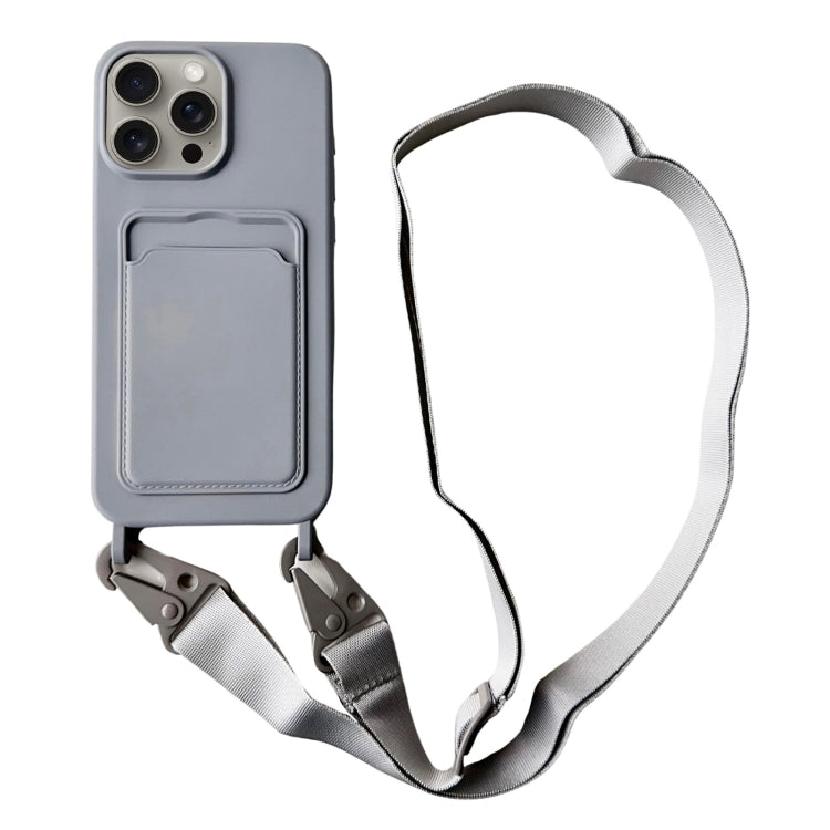 Card Slot Liquid Silicone Phone Case with Lanyard, For iPhone 12 Pro Max