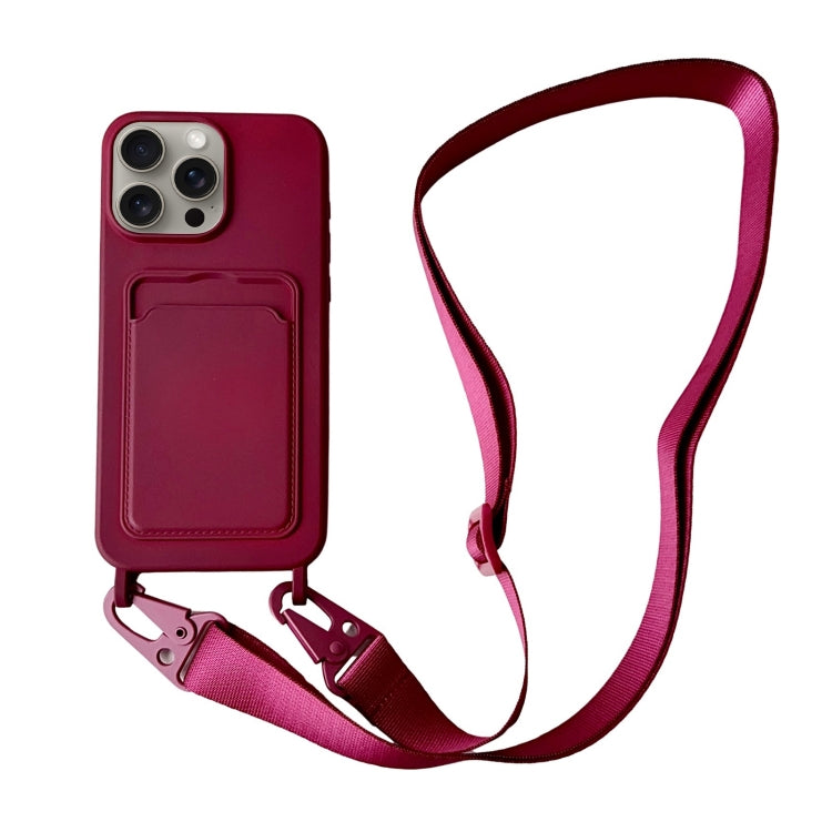 Card Slot Liquid Silicone Phone Case with Lanyard, For iPhone 12 Pro Max