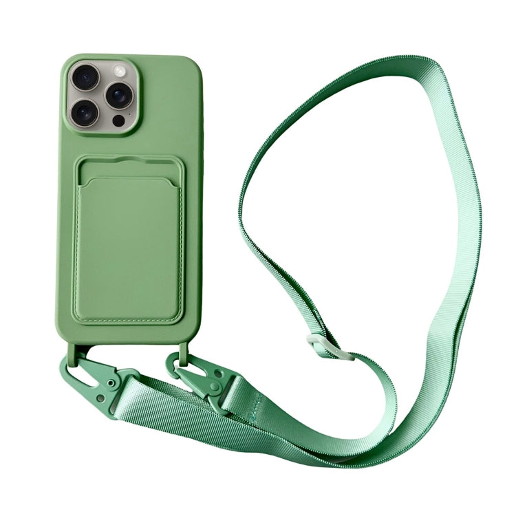 Card Slot Liquid Silicone Phone Case with Lanyard, For iPhone 12 Pro Max