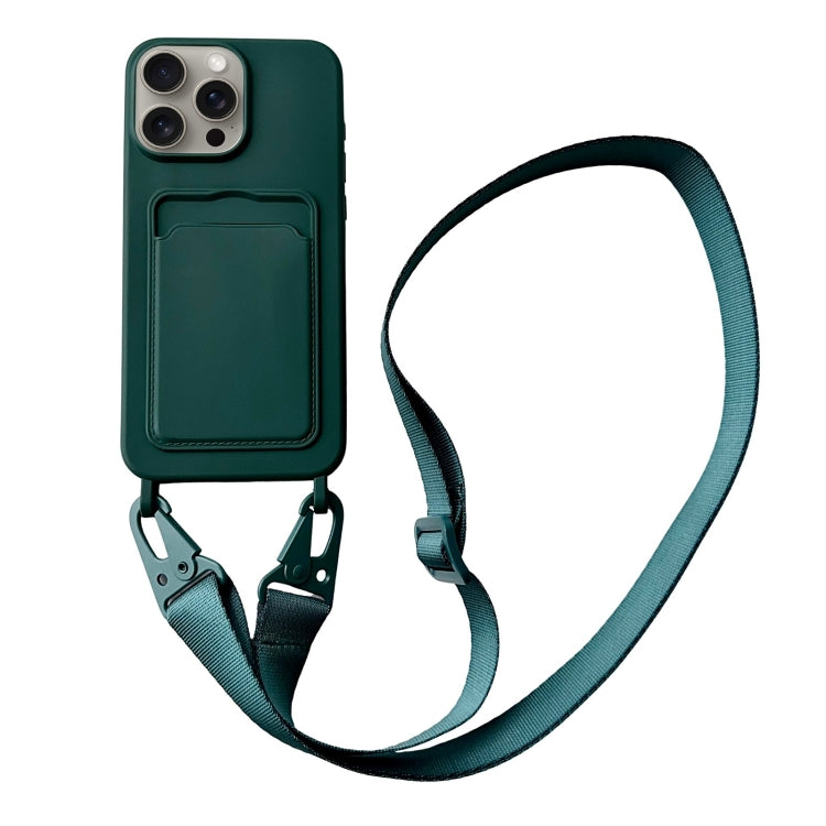 Card Slot Liquid Silicone Phone Case with Lanyard, For iPhone 12 Pro Max