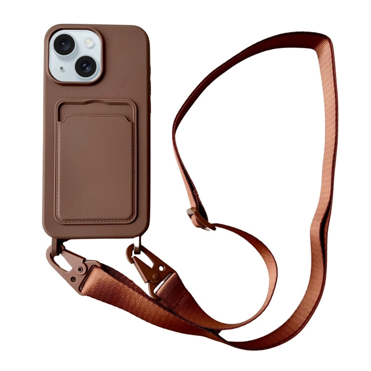 Card Slot Liquid Silicone Phone Case with Lanyard, For iPhone 13