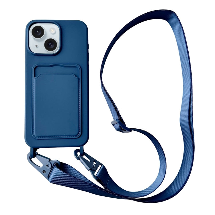 Card Slot Liquid Silicone Phone Case with Lanyard, For iPhone 13