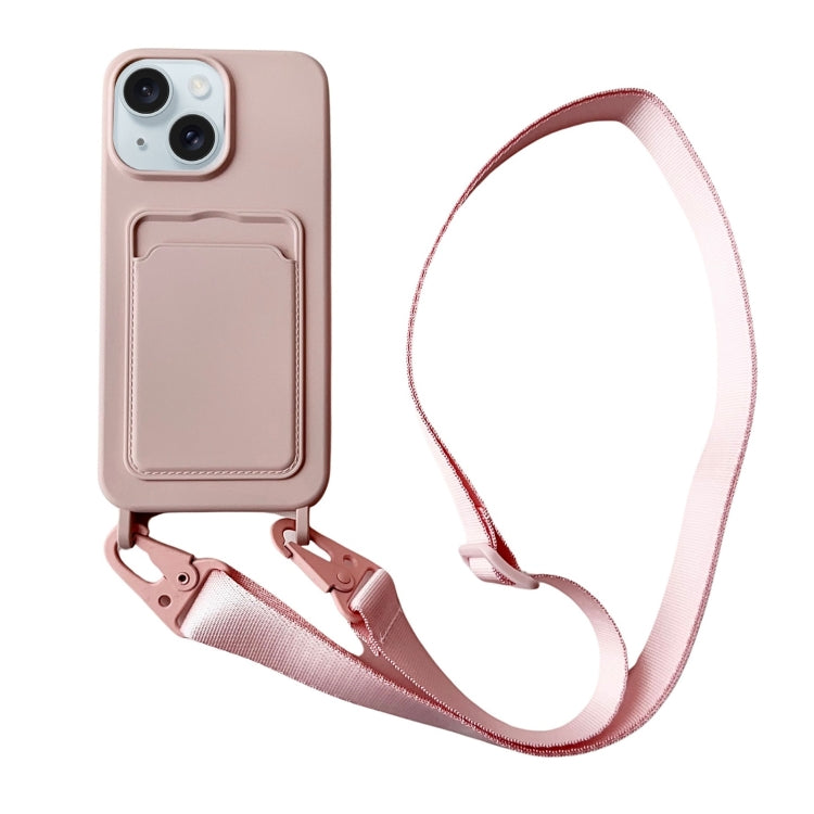 Card Slot Liquid Silicone Phone Case with Lanyard, For iPhone 13