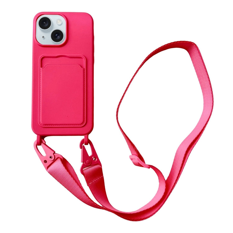 Card Slot Liquid Silicone Phone Case with Lanyard, For iPhone 13