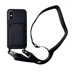 Card Slot Liquid Silicone Phone Case with Lanyard, For iPhone XS / X