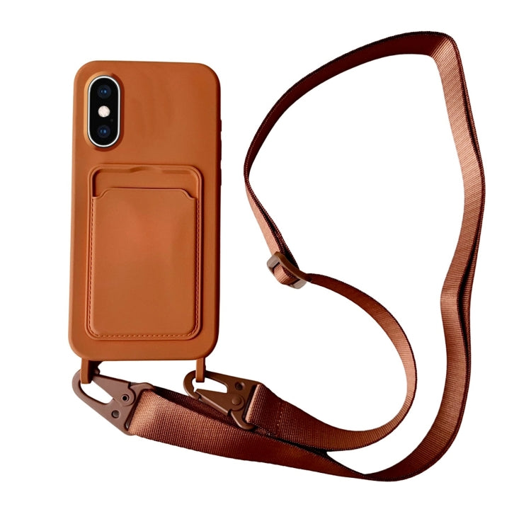 Card Slot Liquid Silicone Phone Case with Lanyard, For iPhone XS / X