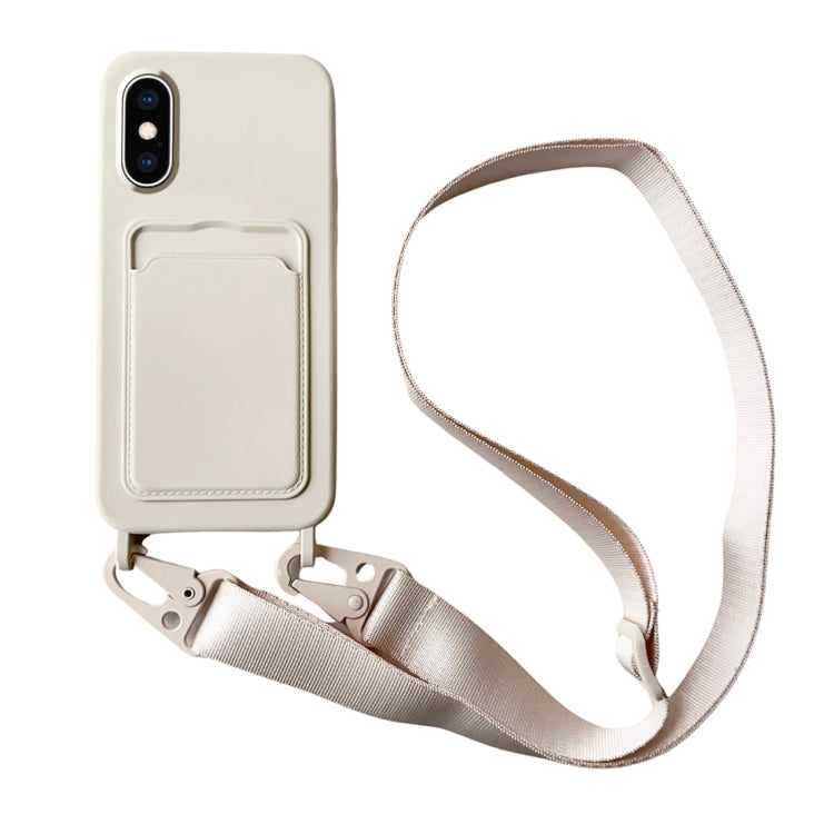 Card Slot Liquid Silicone Phone Case with Lanyard, For iPhone XS / X