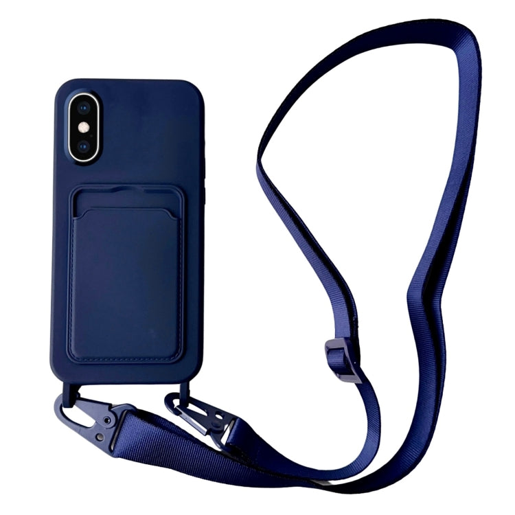 Card Slot Liquid Silicone Phone Case with Lanyard, For iPhone XS / X