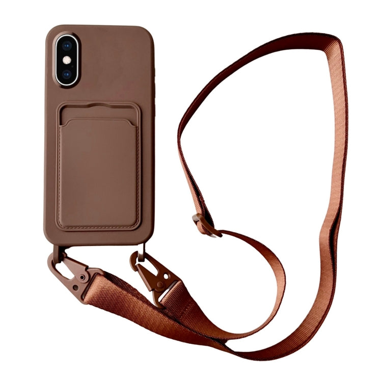 Card Slot Liquid Silicone Phone Case with Lanyard, For iPhone XS / X