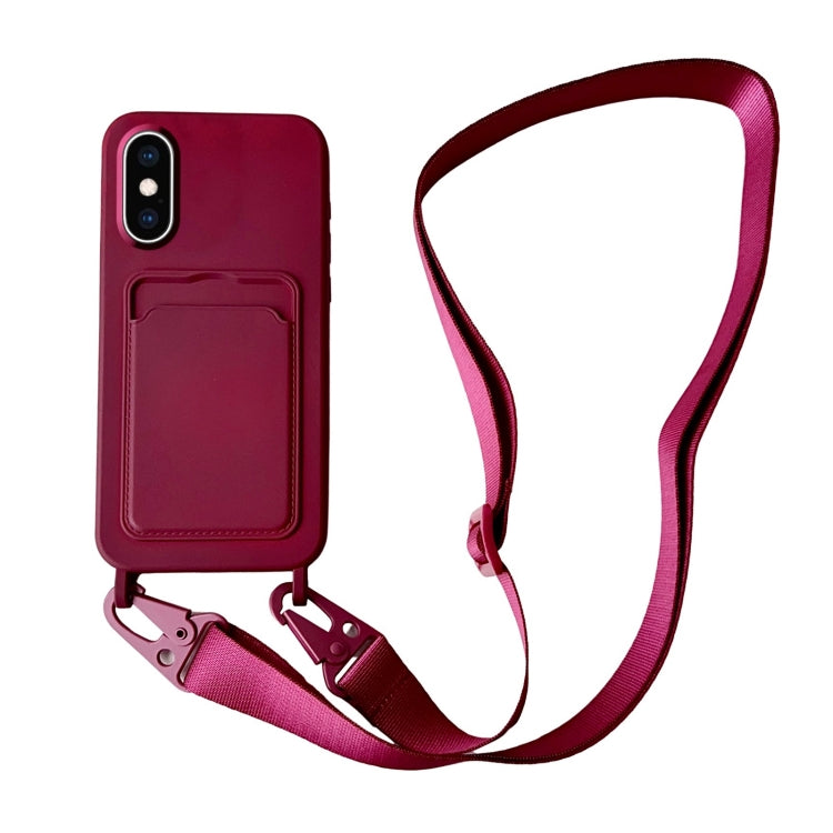 Card Slot Liquid Silicone Phone Case with Lanyard, For iPhone XS / X