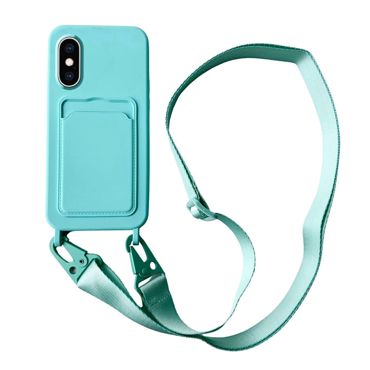 Card Slot Liquid Silicone Phone Case with Lanyard, For iPhone XS / X