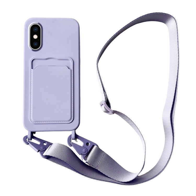 Card Slot Liquid Silicone Phone Case with Lanyard, For iPhone XS / X
