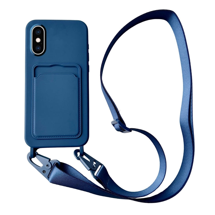 Card Slot Liquid Silicone Phone Case with Lanyard, For iPhone XS / X