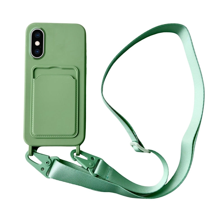 Card Slot Liquid Silicone Phone Case with Lanyard, For iPhone XS / X