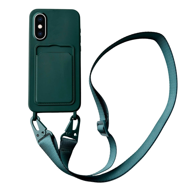 Card Slot Liquid Silicone Phone Case with Lanyard, For iPhone XS / X