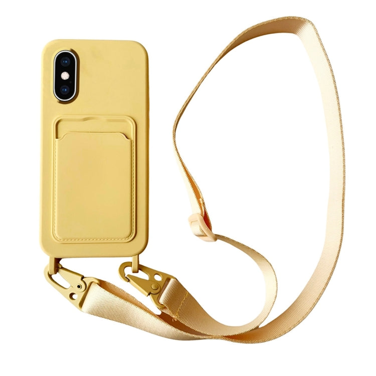 Card Slot Liquid Silicone Phone Case with Lanyard, For iPhone XS Max