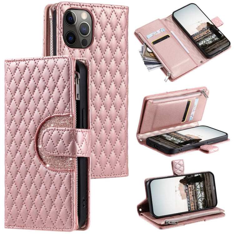 Glitter Lattice Zipper Wallet Leather Phone Case, Series 1