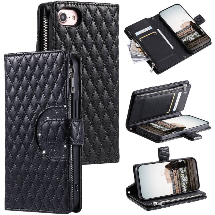 Glitter Lattice Zipper Wallet Leather Phone Case, Series 1