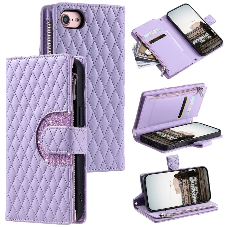 Glitter Lattice Zipper Wallet Leather Phone Case, Series 1