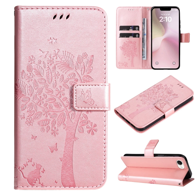 Tree & Cat Embossed Pattern Flip Leather Phone Case, Series 1