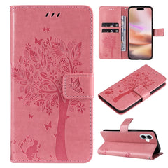 Tree & Cat Embossed Pattern Flip Leather Phone Case, Series 1