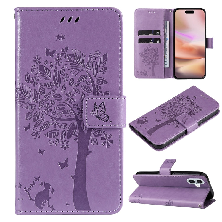 Tree & Cat Embossed Pattern Flip Leather Phone Case, Series 1