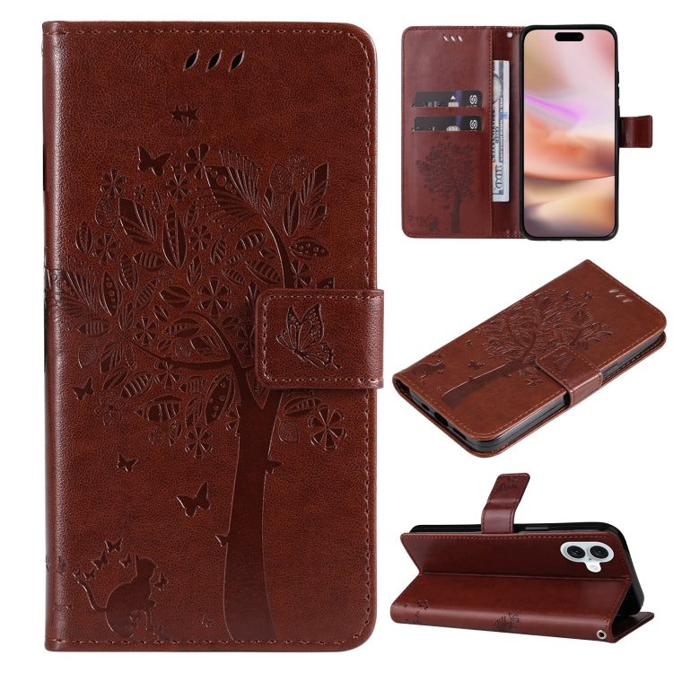 Tree & Cat Embossed Pattern Flip Leather Phone Case, Series 1