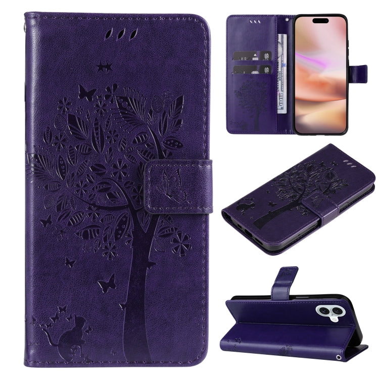 Tree & Cat Embossed Pattern Flip Leather Phone Case, Series 1