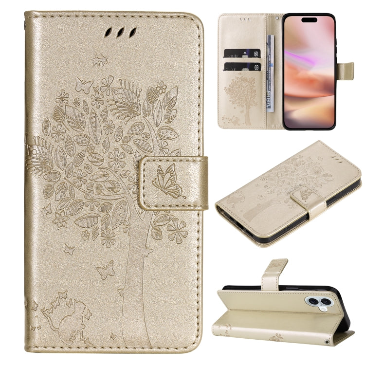 Tree & Cat Embossed Pattern Flip Leather Phone Case, Series 1