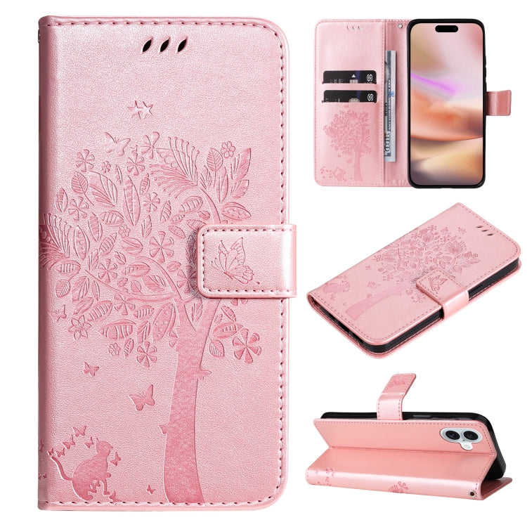 Tree & Cat Embossed Pattern Flip Leather Phone Case, Series 1